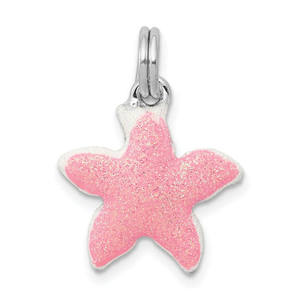 Sterling Silver Rhodium-Platedenameled Sparkle Starfish Charm