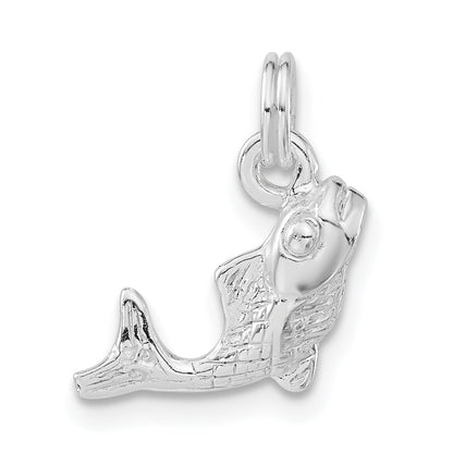 Sterling Silver 3-D Polished & Textured Fish Charm