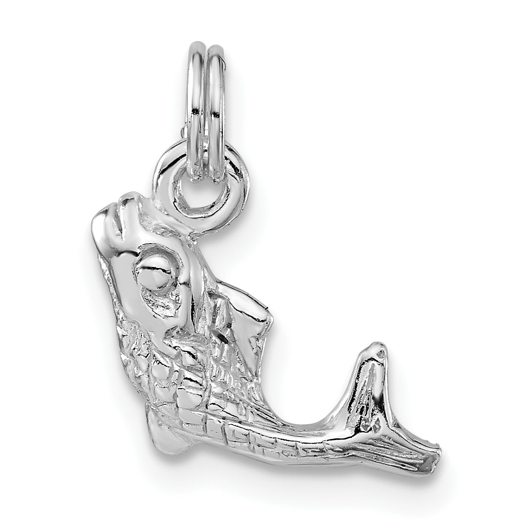 Sterling Silver 3-D Polished & Textured Fish Charm
