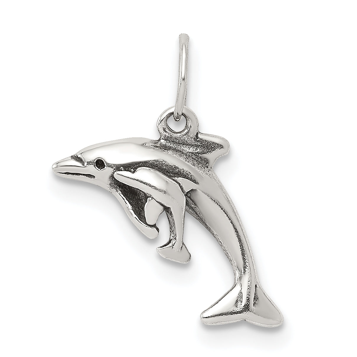 Sterling Silver Antiqued Dolphin W/Baby Charm