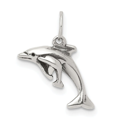 Sterling Silver Antiqued Dolphin W/Baby Charm