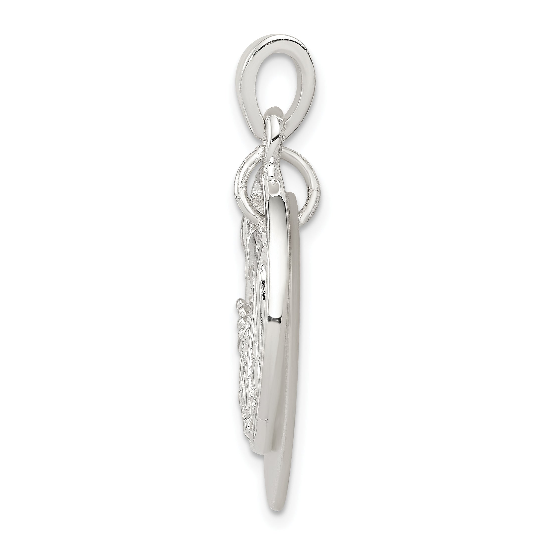 Sterling Silver Polished Dolphin & Waves Mother Of Pearl Pendant
