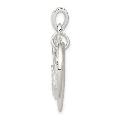 Sterling Silver Polished Dolphin & Waves Mother Of Pearl Pendant