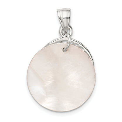 Sterling Silver Polished Dolphin & Waves Mother Of Pearl Pendant
