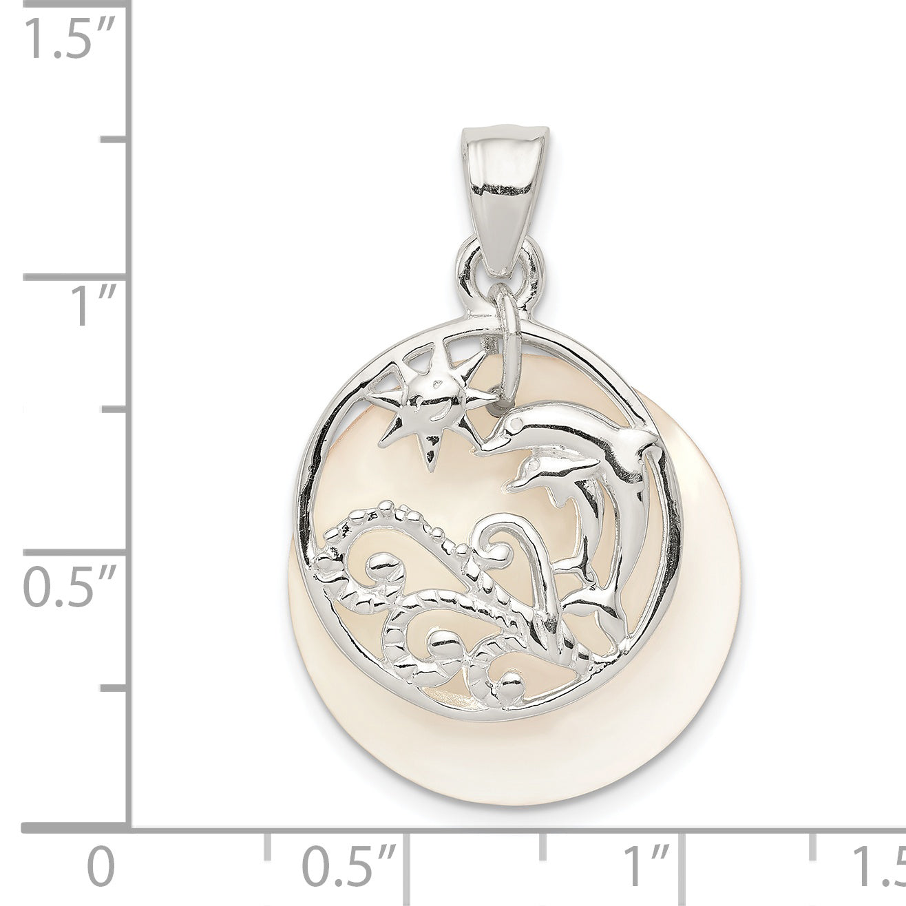 Sterling Silver Polished Dolphin & Waves Mother Of Pearl Pendant