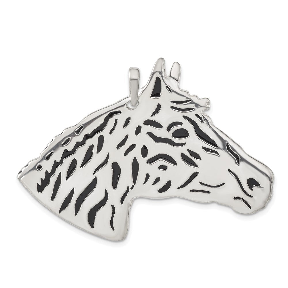 Sterling Silver Polished Enameled Horse Head Pendant