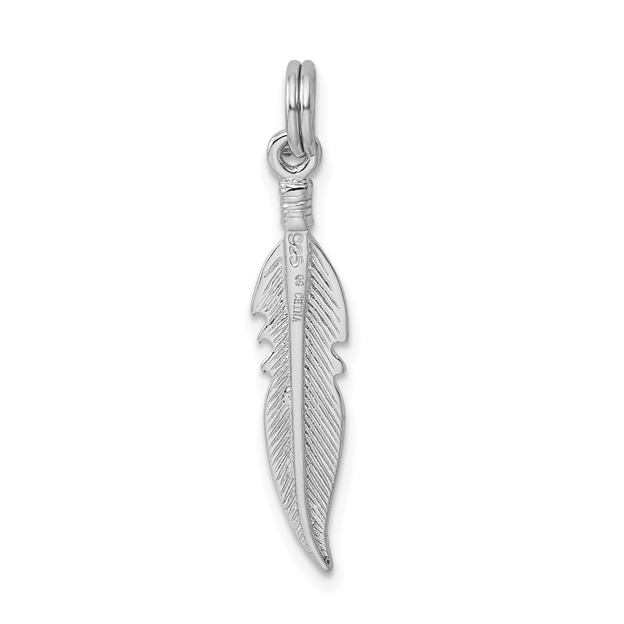 Sterling Silver Rhodium-Platedpolished Feather Charm
