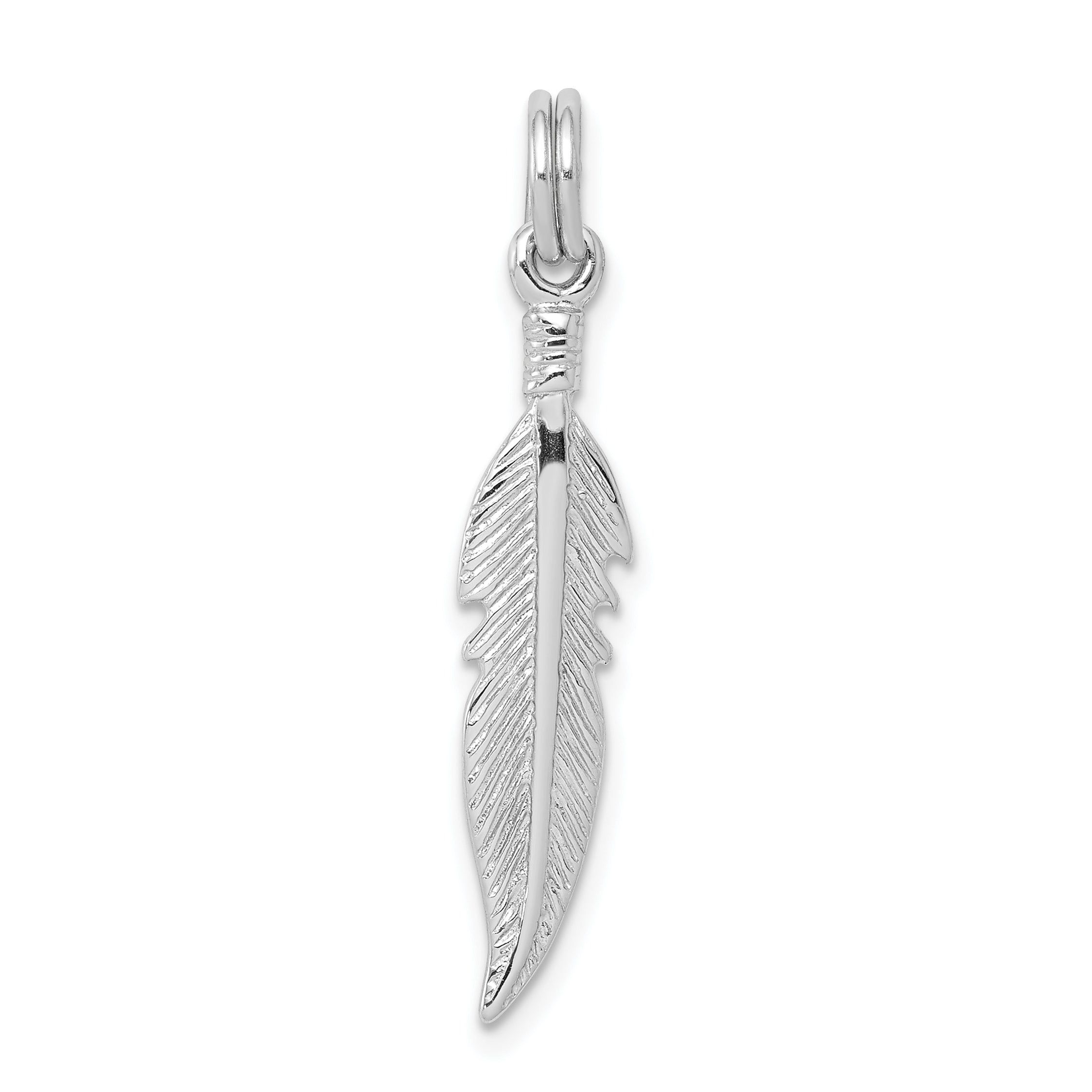 Sterling Silver Rhodium-Platedpolished Feather Charm