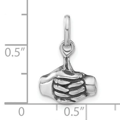 Sterling Silver Polished & Antiqued Sign Language Joined Hands Charm