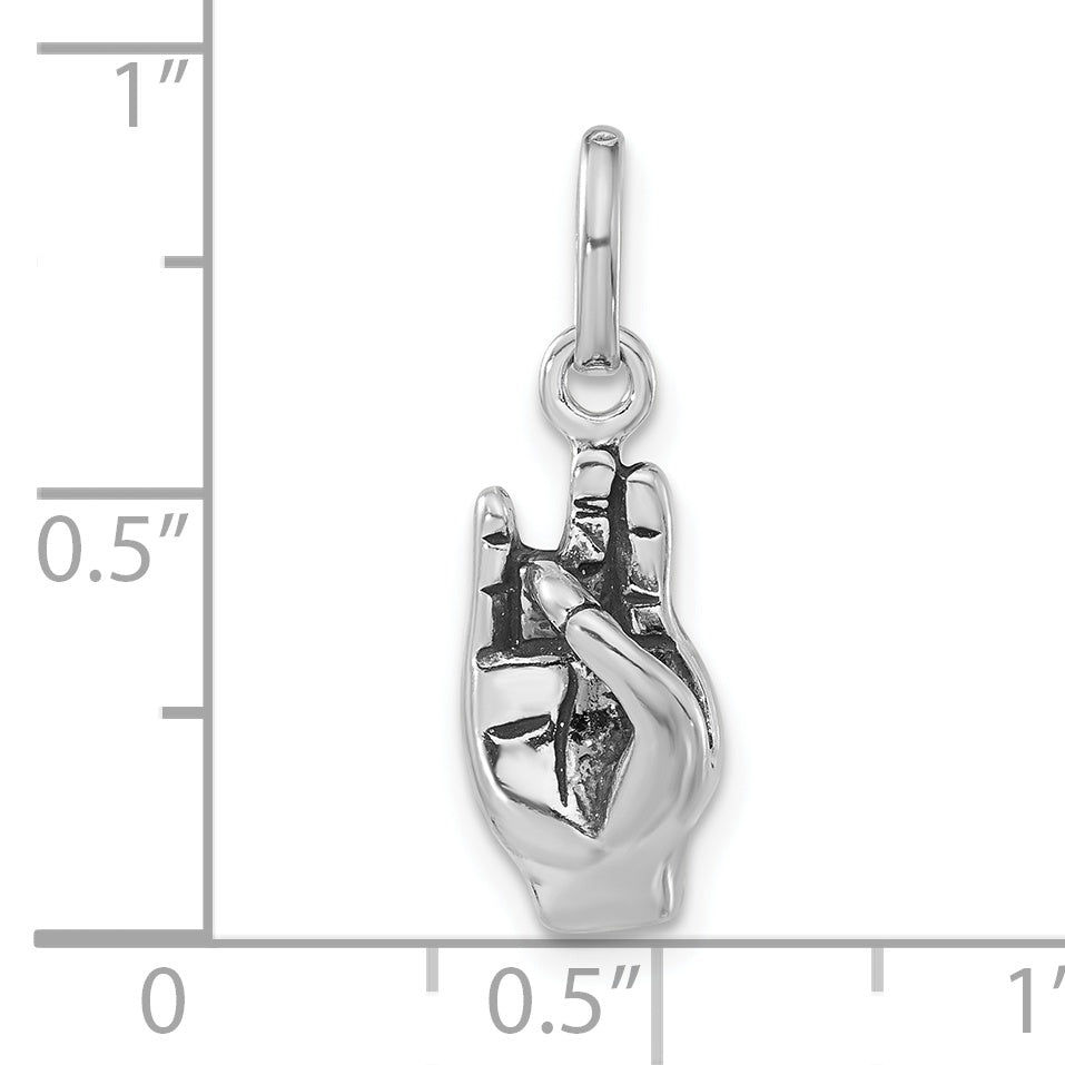 Sterling Silver Polished & Antiqued Sign Language Hand Symbol Charm