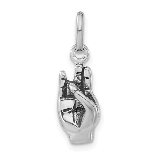 Sterling Silver Polished & Antiqued Sign Language Hand Symbol Charm