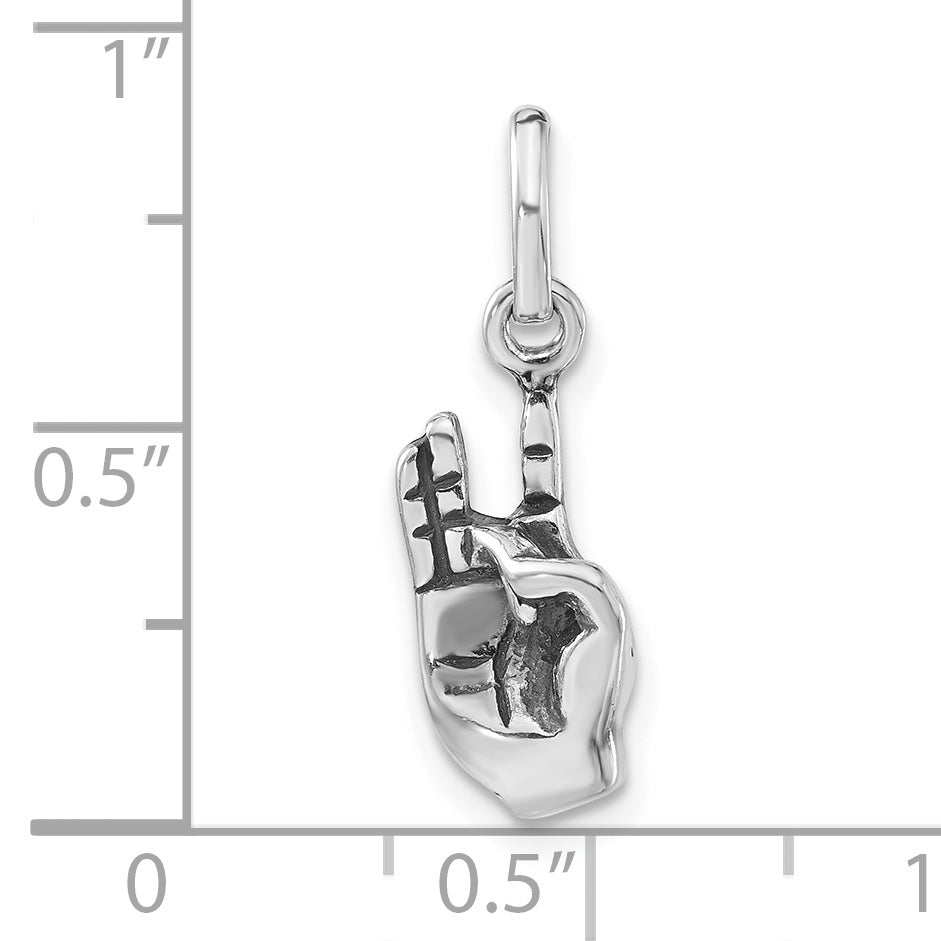 Sterling Silver Polished & Antiqued Sign Language Hand Symbol Charm