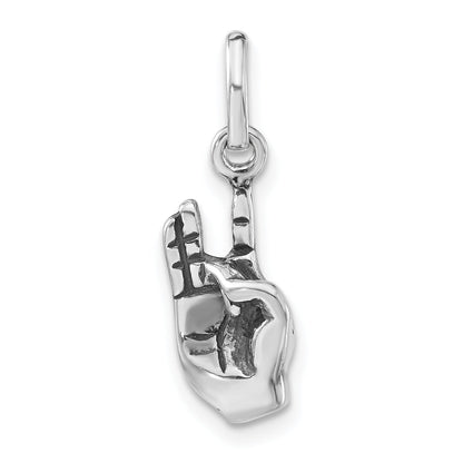 Sterling Silver Polished & Antiqued Sign Language Hand Symbol Charm