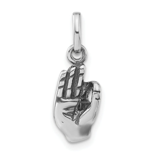 Sterling Silver Polished & Antiqued Sign Language Hand Symbol Charm