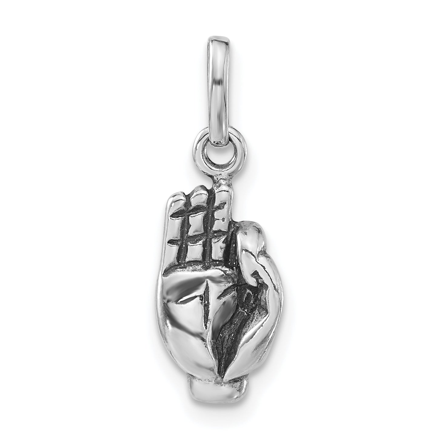 Sterling Silver Polished & Antiqued Sign Language Hand Symbol Charm