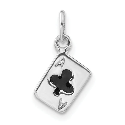 Sterling Silver Polished Enameled Ace Of Clubs Card Charm