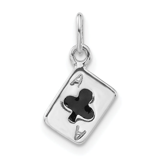 Sterling Silver Polished Enameled Ace Of Clubs Card Charm