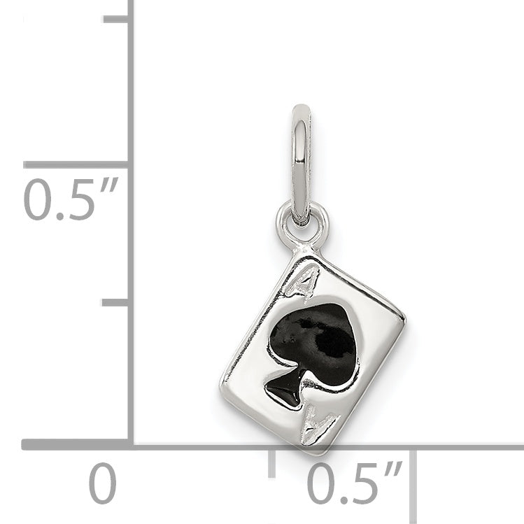 Sterling Silver Enameled Ace Of Spades Card Charm
