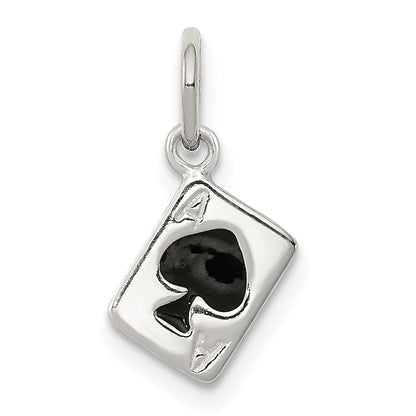 Sterling Silver Enameled Ace Of Spades Card Charm