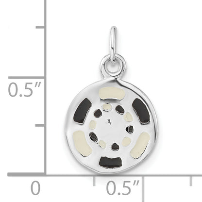 Sterling Silver Polished Black & White Enameled Poker Chip Charm