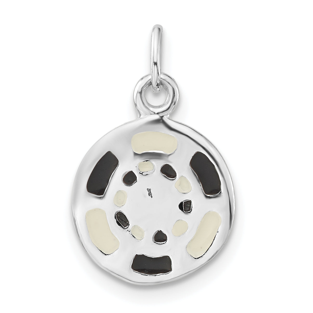 Sterling Silver Polished Black & White Enameled Poker Chip Charm