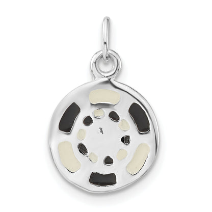 Sterling Silver Polished Black & White Enameled Poker Chip Charm