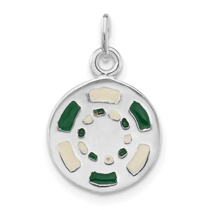 Sterling Silver Polished Green & White Enameled Poker Chip Charm