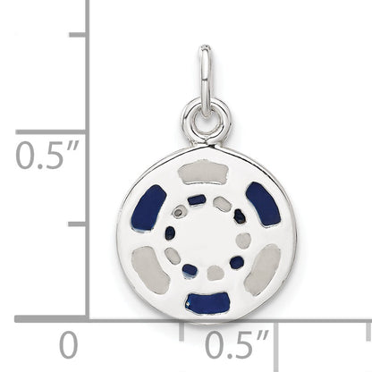 Sterling Silver Blue/White Enameled Poker Chip Charm