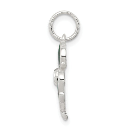 Sterling Silver Enameled 4-Leaf Clover With Green Glass Stone Charm
