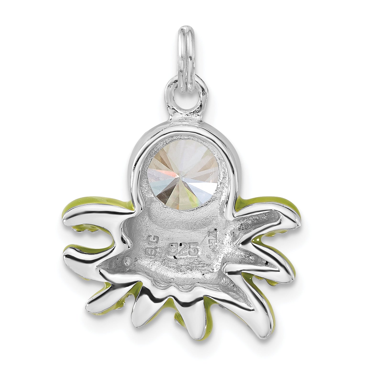 Sterling Silver Polished Cz Green Enameled Octopus Charm