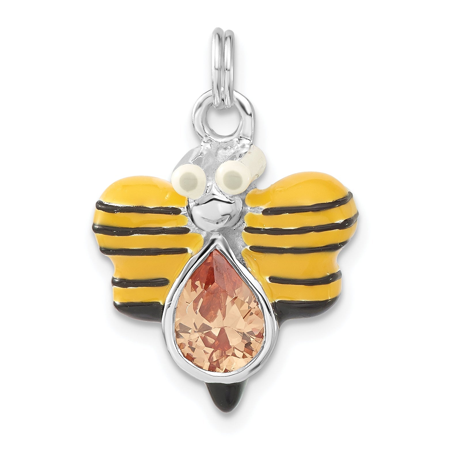 Sterling Silver Polished Cz Enameled Butterfly Charm