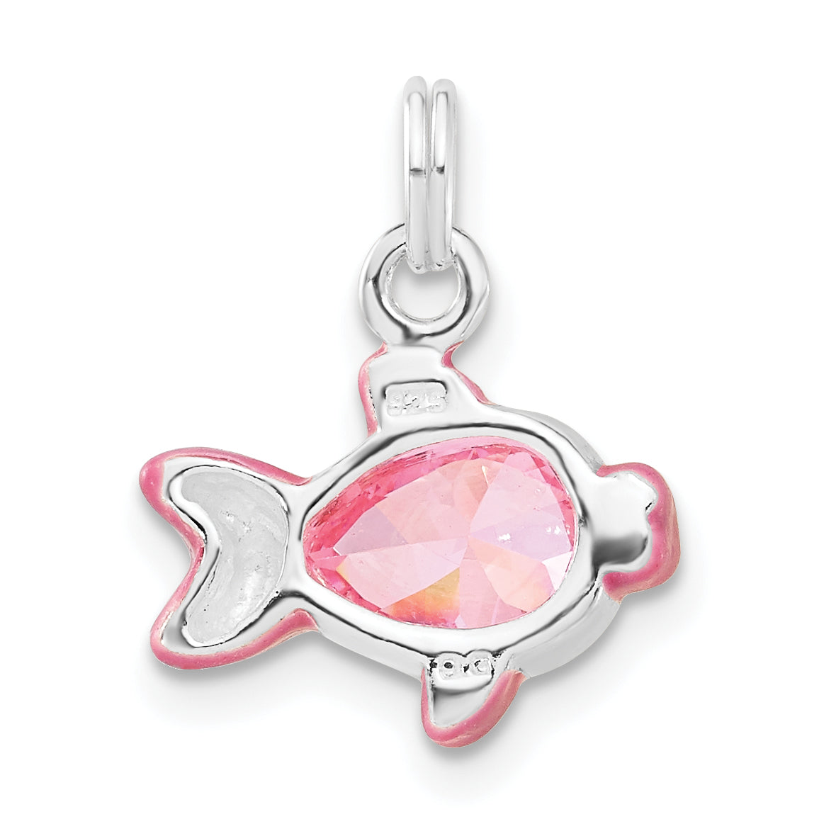 Sterling Silver Polished Cz Pink Enameled Fish Charm