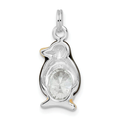 Sterling Silver Cz Enameled Polished Penguin Charm