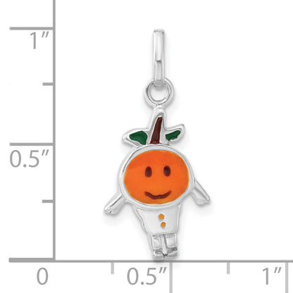 Sterling Silver Polished Enameled Orange Person Charm