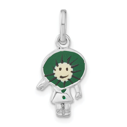 Sterling Silver Polished Enameled Kiwi Person Charm