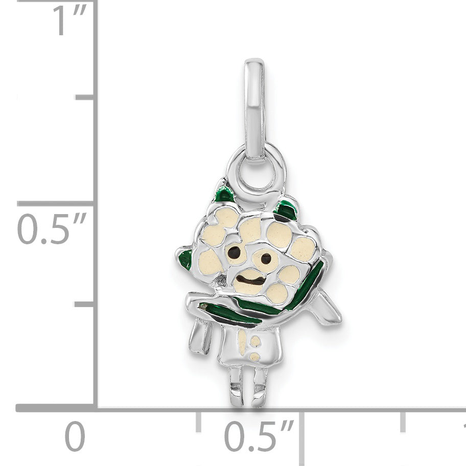 Sterling Silver Polished Enameled Cauliflower Person Charm