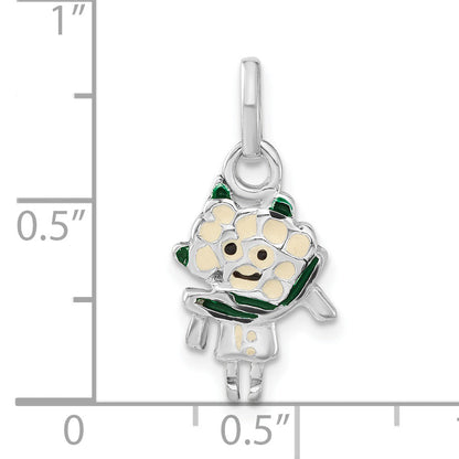 Sterling Silver Polished Enameled Cauliflower Person Charm