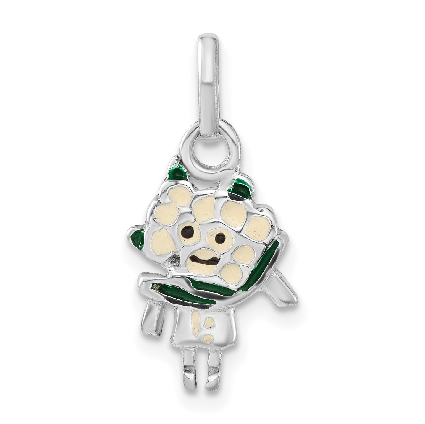Sterling Silver Polished Enameled Cauliflower Person Charm