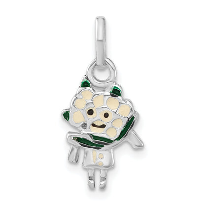 Sterling Silver Polished Enameled Cauliflower Person Charm