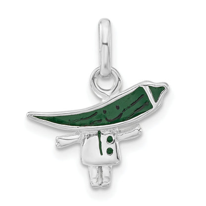 Sterling Silver Polished Enameled Green Chili Pepper Person Charm