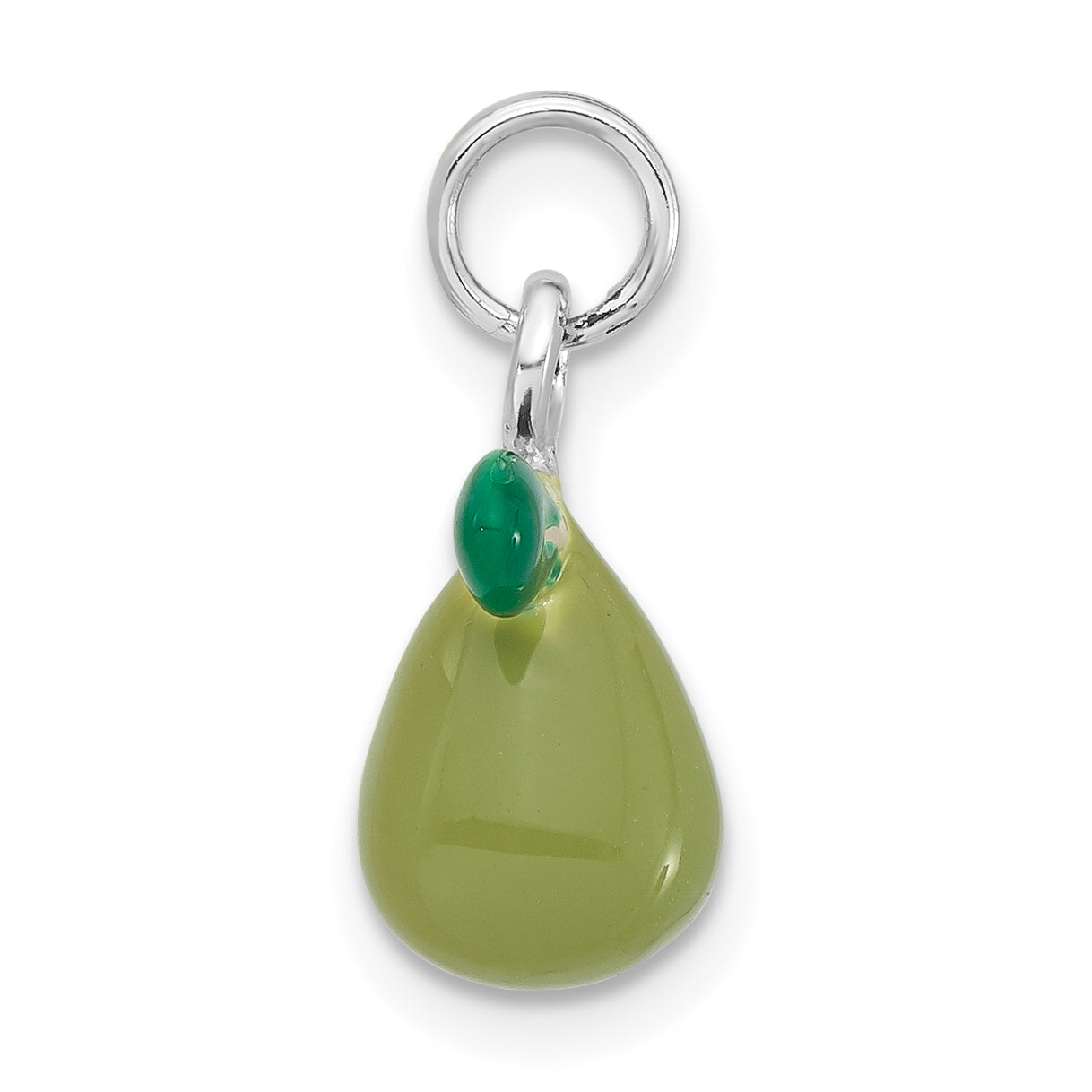 Sterling Silver 3-D Polished Green Enameled Pear Charm
