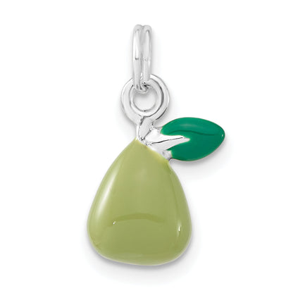 Sterling Silver 3-D Polished Green Enameled Pear Charm