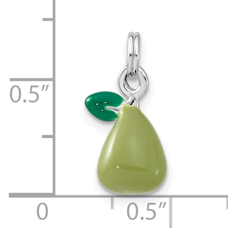 Sterling Silver 3-D Polished Green Enameled Pear Charm