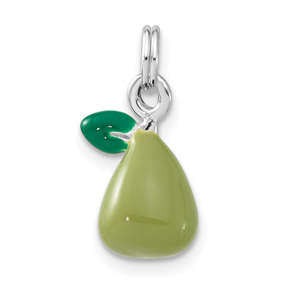 Sterling Silver 3-D Polished Green Enameled Pear Charm