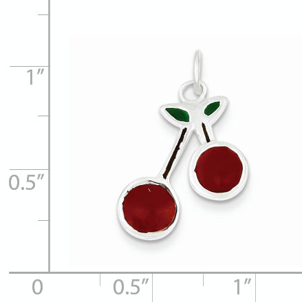 Sterling Silver Enameled Cherries Charm