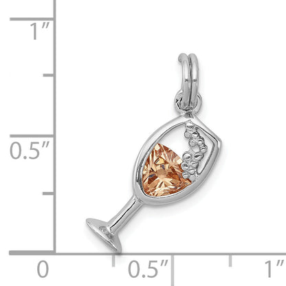 Sterling Silver Rhodium-Platedcz Champagne Glass Charm