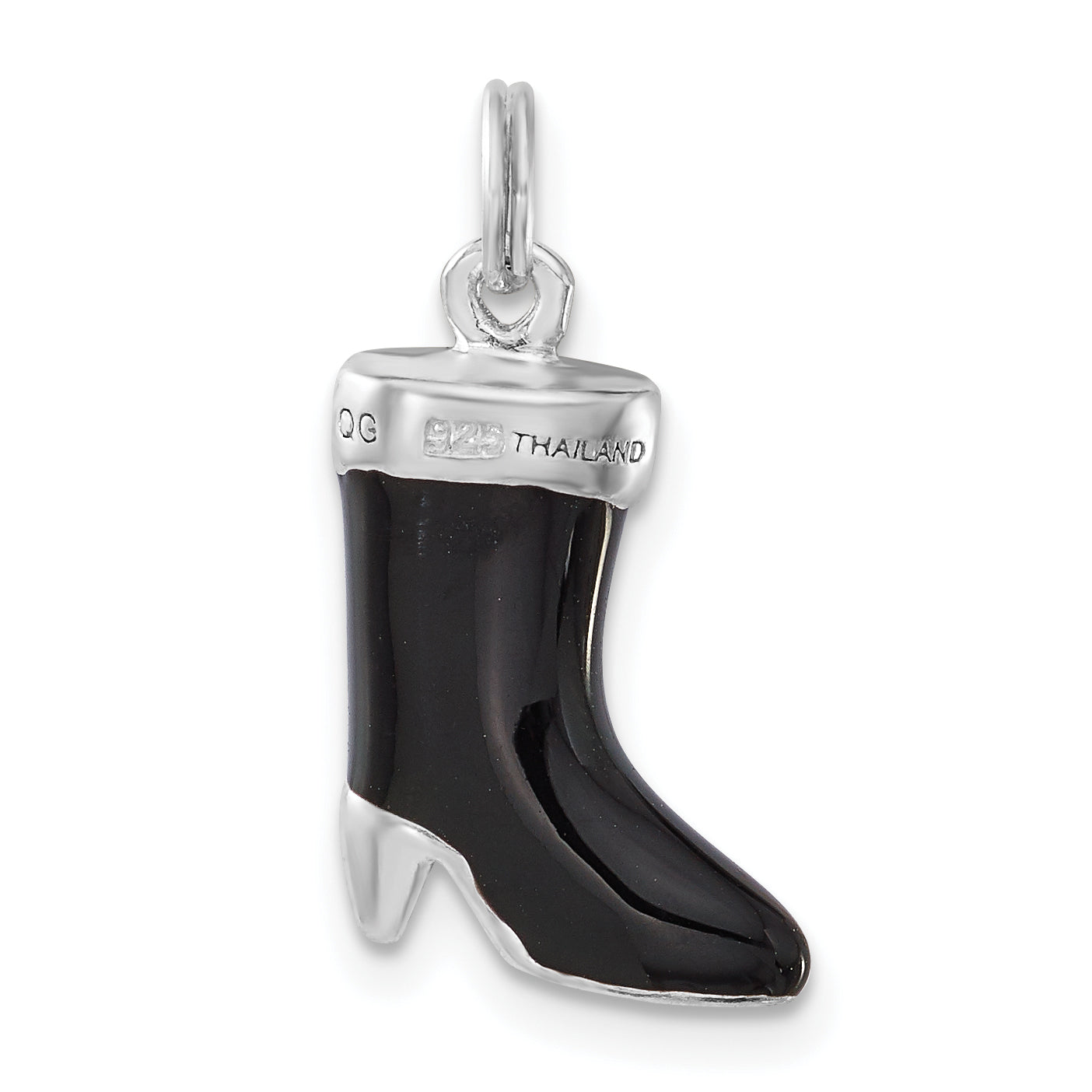 Sterling Silver Polished Cz & Black Enamel Boot Charm