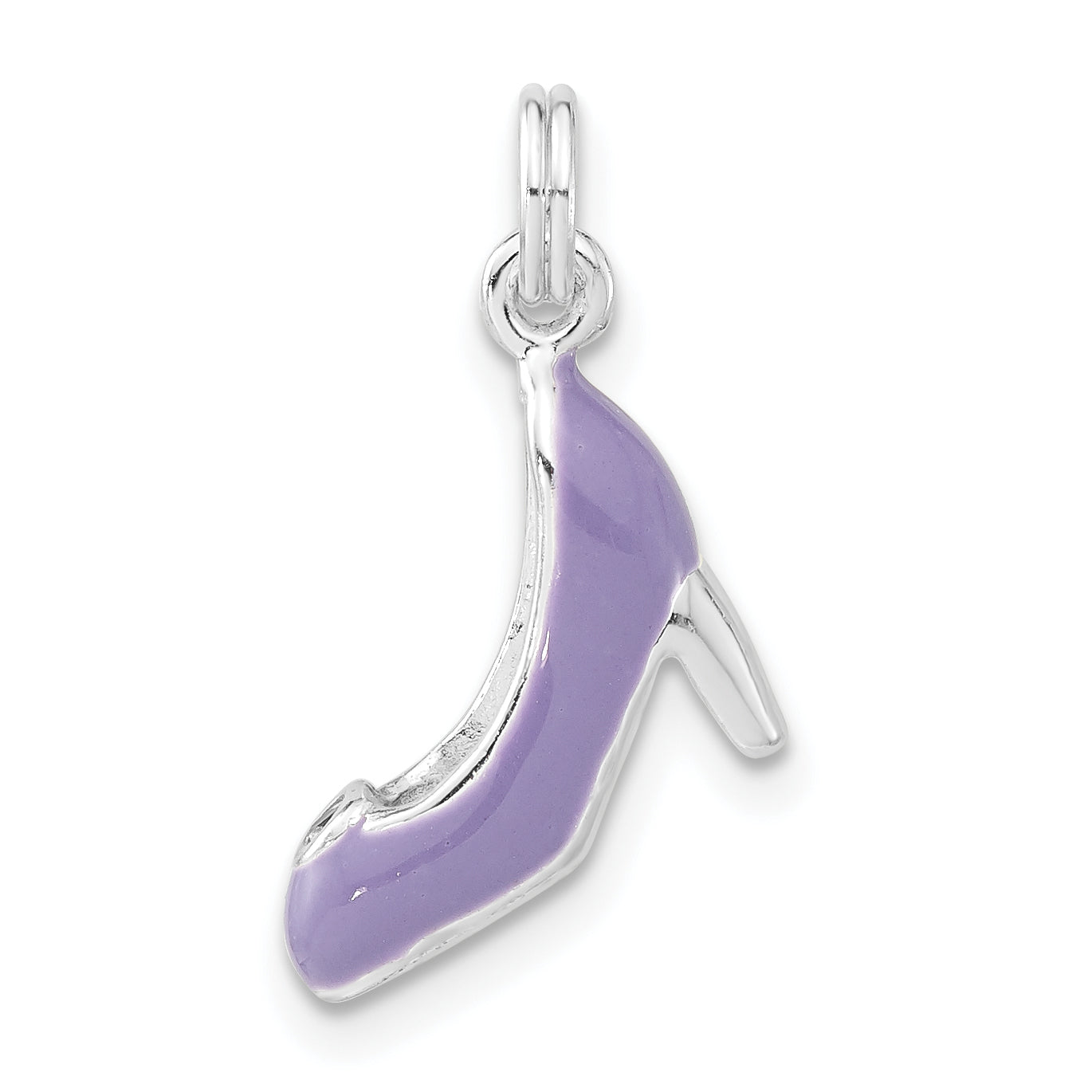 Sterling Silver 3-D Polished Cz & Purple Enameled High Heel Charm
