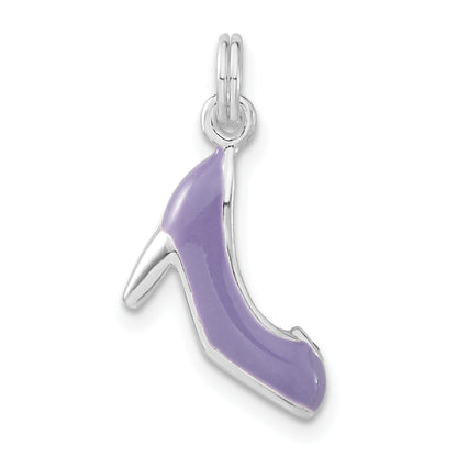 Sterling Silver 3-D Polished Cz & Purple Enameled High Heel Charm