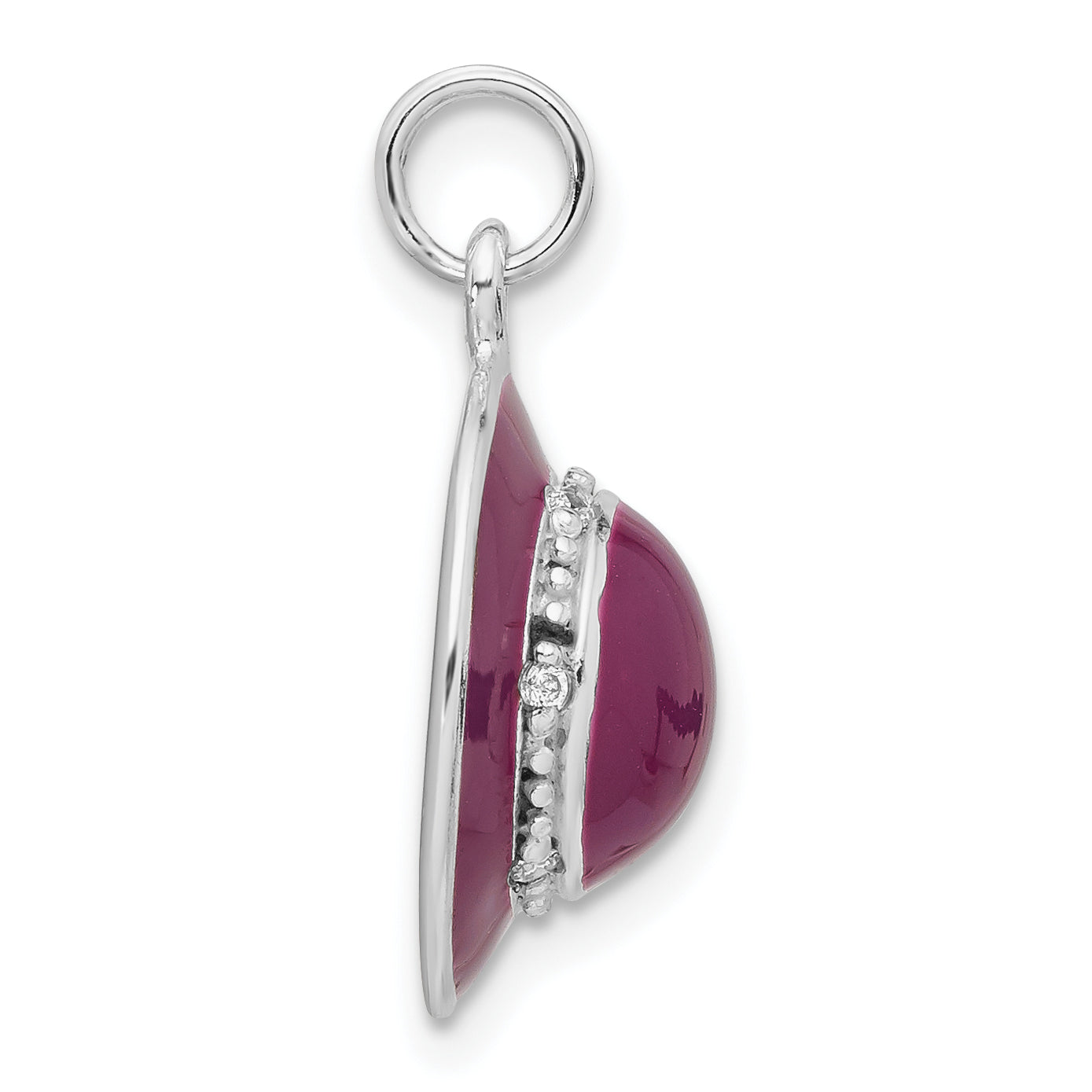 Sterling Silver Polished Enameled Cz Hat Pendant